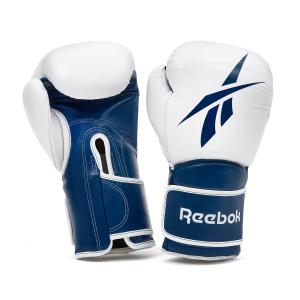 Reebok Fitness Leather Boxing Glove, White/Blue, 10 Oz