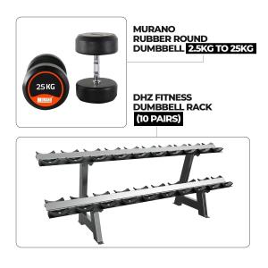 Murano 2.5 to 25kg TPU Round Dumbbells with Rack Combo