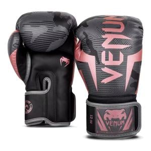 Venum Elite Boxing Gloves, Black/Pink Gold, 10 Oz