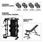 Murano Elite Functional Trainer with Bench and 100Kg Weight Plate Set Combo